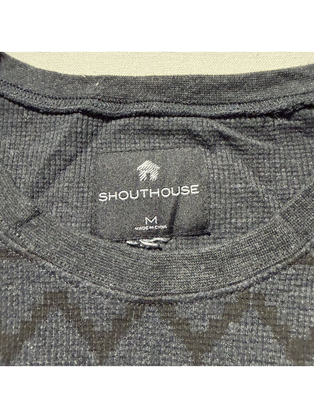 Shouthouse Charcoal Gray Waffle Knit Thermal Long Sleeve Aztec Print